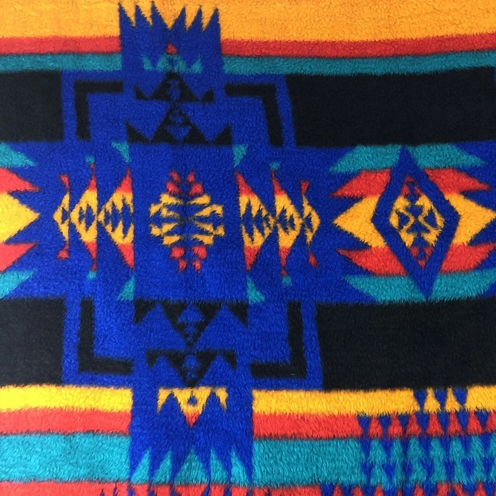 Vintage Biederlack Blanket Blue Gold Aztec Southwestern Geometric‎ Appox 52x72